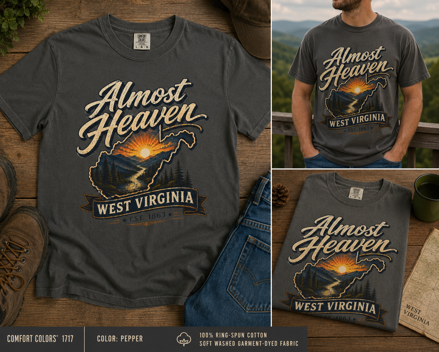 Almost Heaven Premium Comfort Colors West Virginia T Shirt