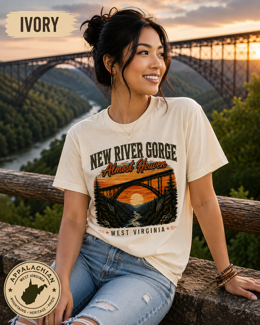 New River Gorge Almost Heaven Tee – Vintage West Virginia Shirt