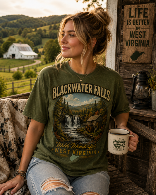 Blackwater Falls West Virginia Tee – Appalachian Mountain Waterfall Shirt