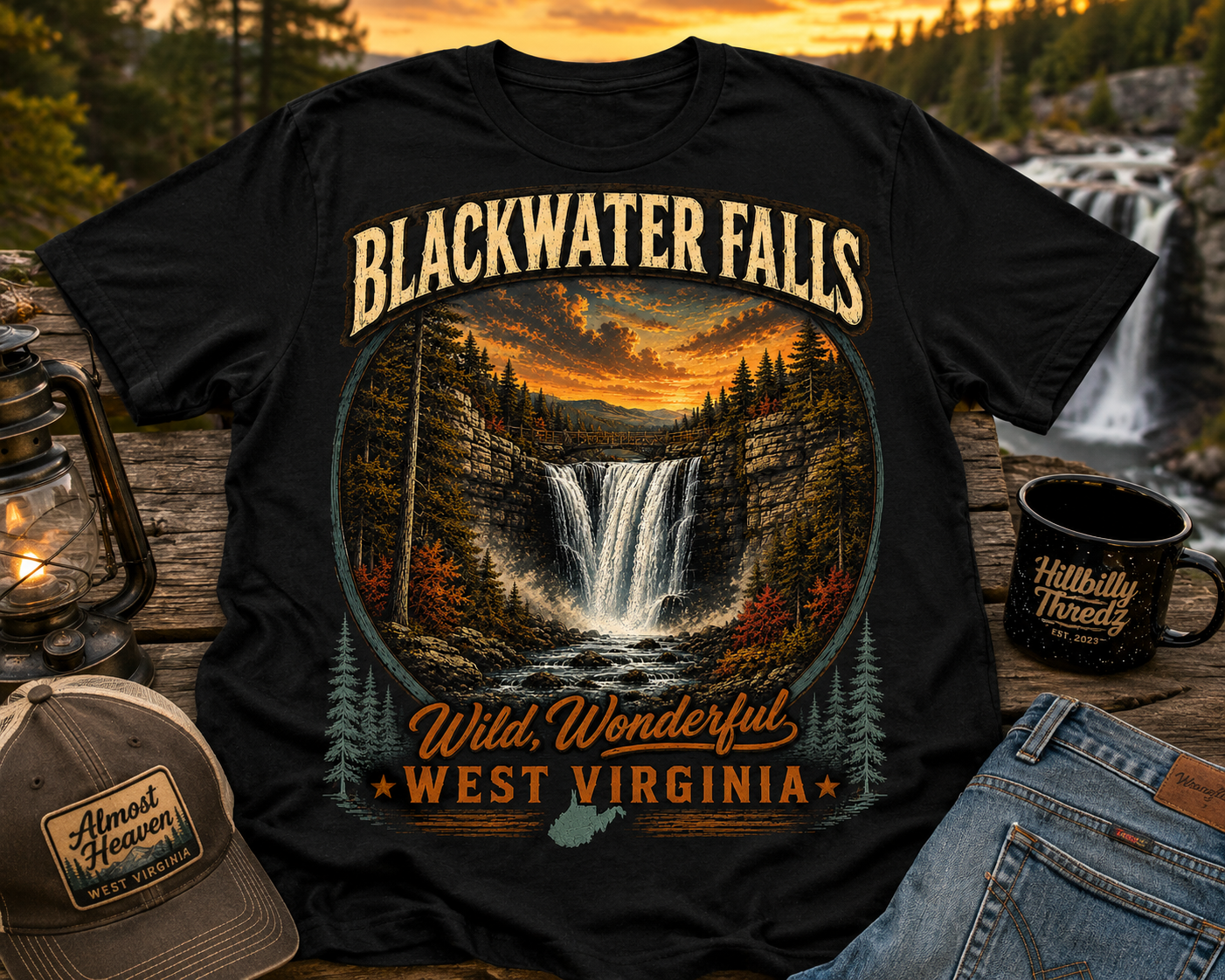Blackwater Falls West Virginia Tee – Appalachian Mountain Waterfall Shirt