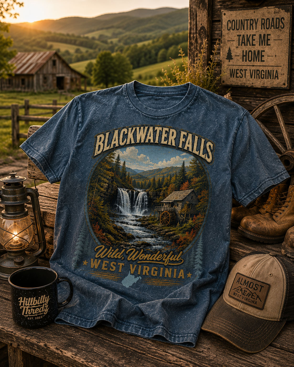 Blackwater Falls West Virginia Tee – Appalachian Mountain Waterfall Shirt
