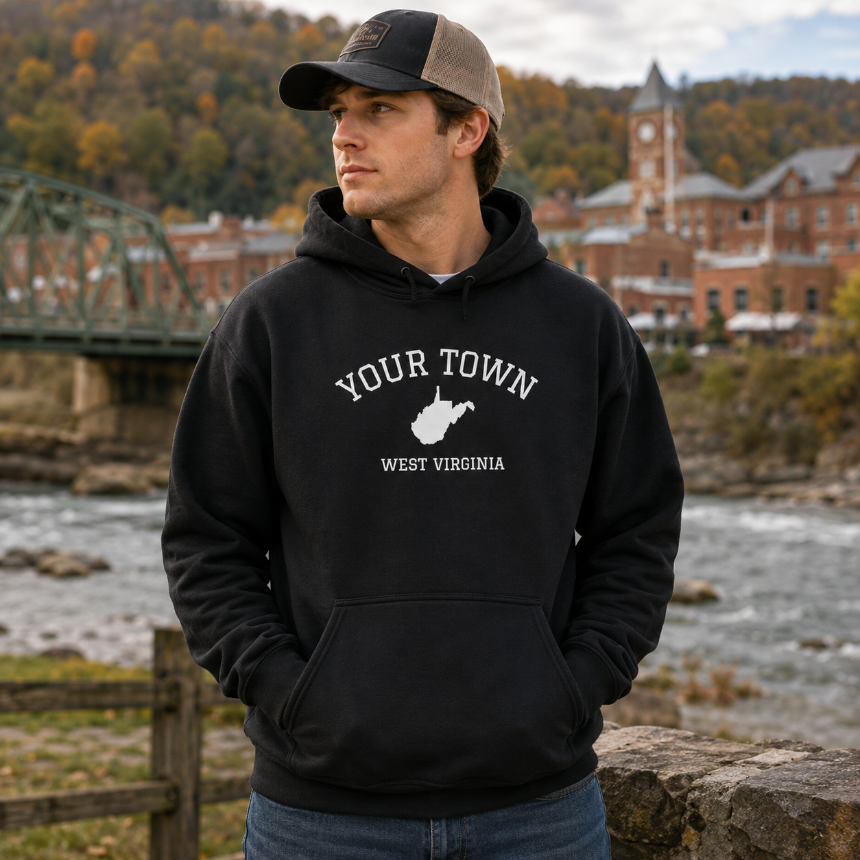 West Virginia Personalized Town Hoodie — Custom "Your Town" State Outline Sweatshirt