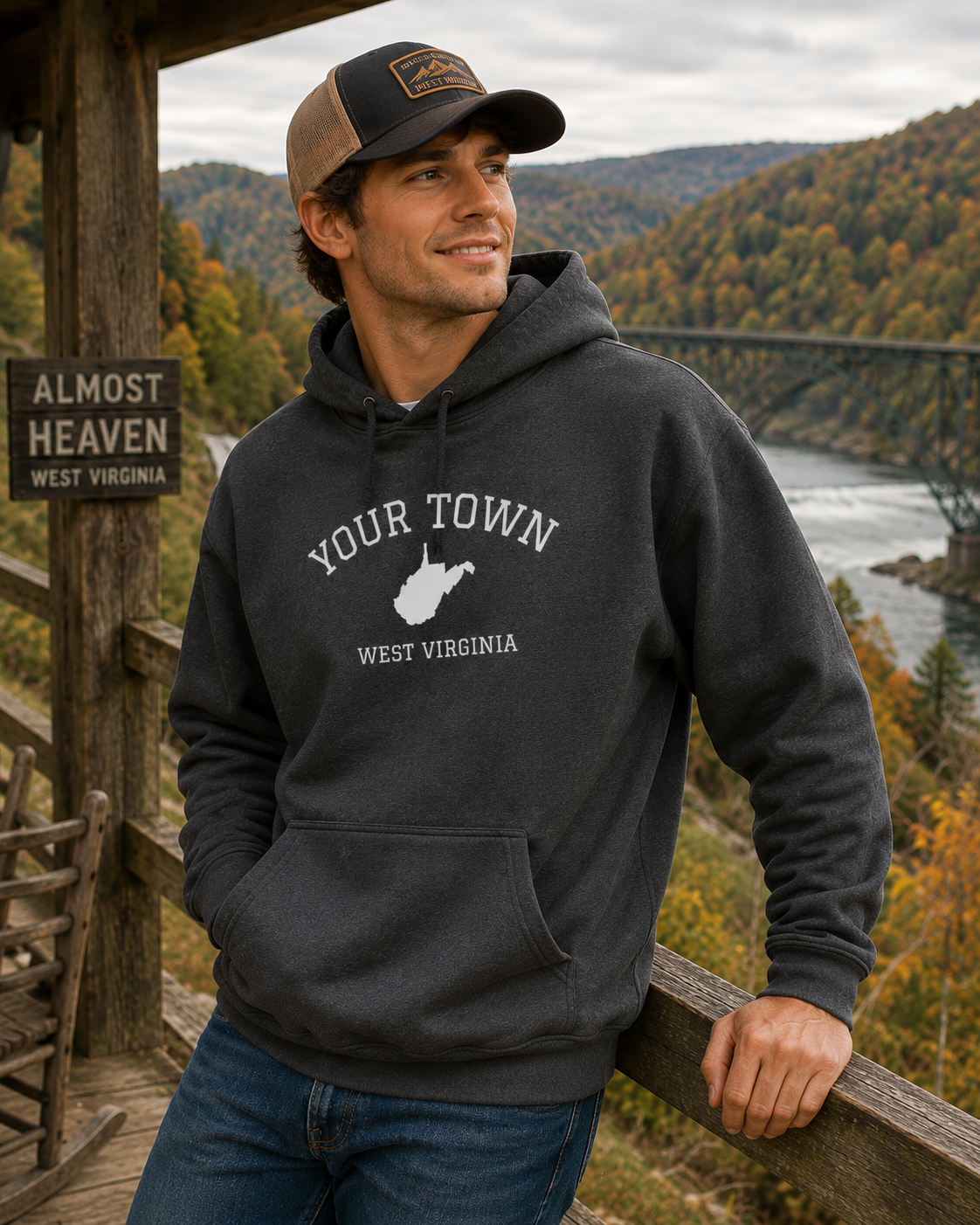 West Virginia Personalized Town Hoodie — Custom "Your Town" State Outline Sweatshirt