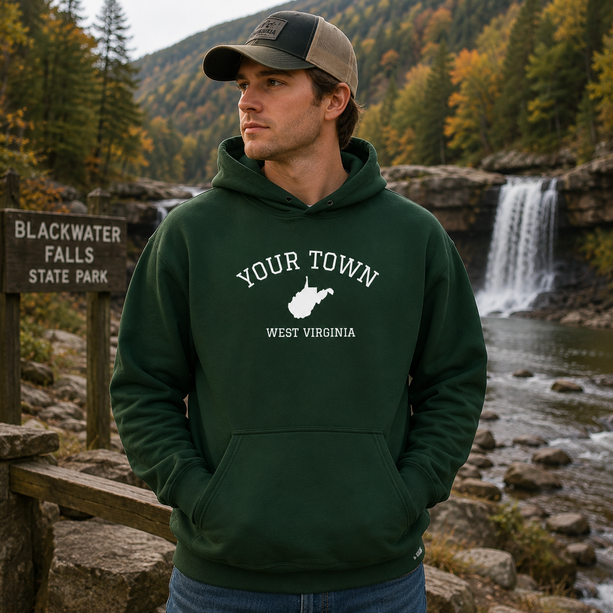 West Virginia Personalized Town Hoodie — Custom "Your Town" State Outline Sweatshirt